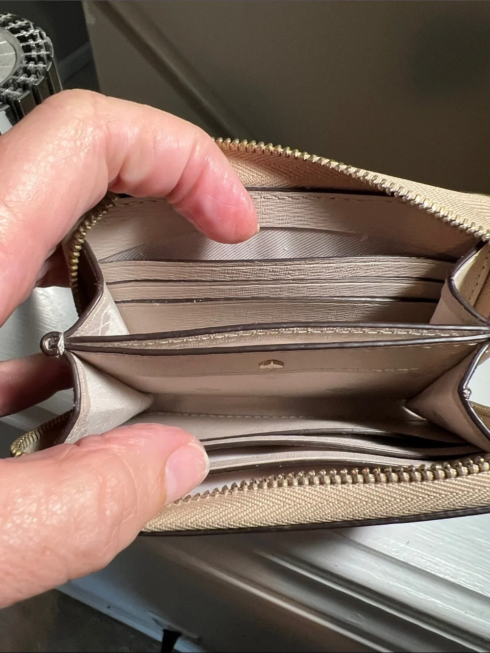 kate spade Metallic Rose Gold Saffiano Zip Wallet
